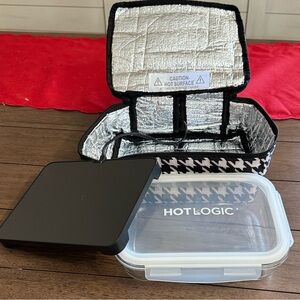 HotLogic Cook/Heat Bag with heat plate and glass dish with lid. Black and White